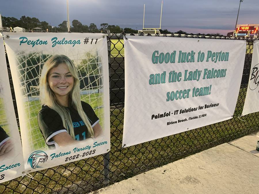 PalmSol sponsorship banner for Falcons Varsity Soccer